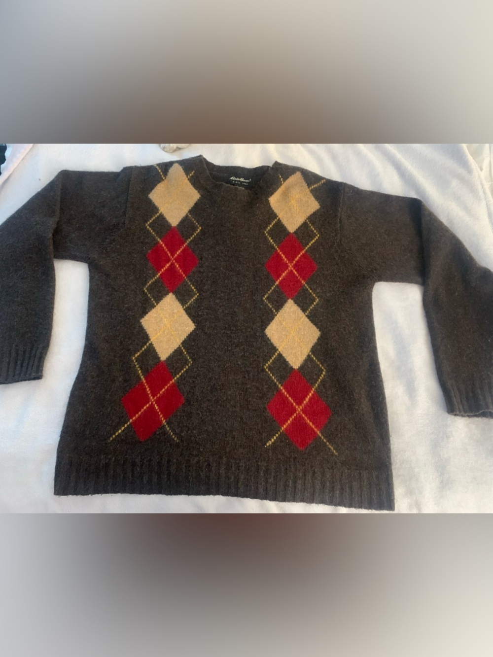 Eddie Bauer Vintage 90s y2k 100% Lambswool Argyle SweaterSize L - Picture 16 of 16